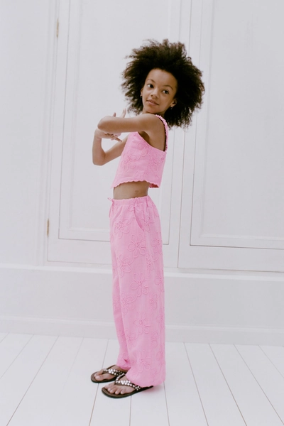 EMBROIDERED FLORAL WIDE LEG PANTS
