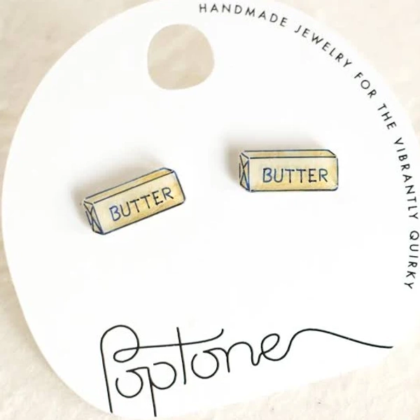 Stick of butter earrings / foodie yellow butter culinary stud earrings