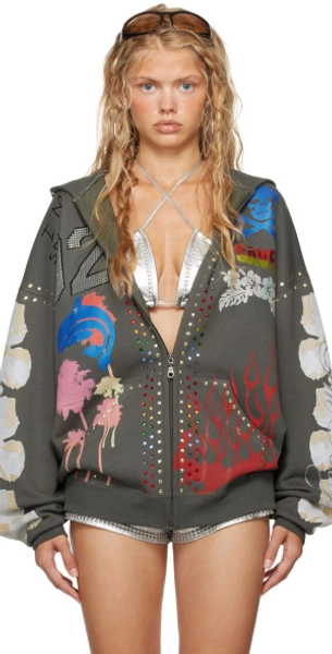 I'm Sorry by Petra Collins SSENSE Exclusive Gray Mimi Wade Edition Oversized Zip Up Hoodie