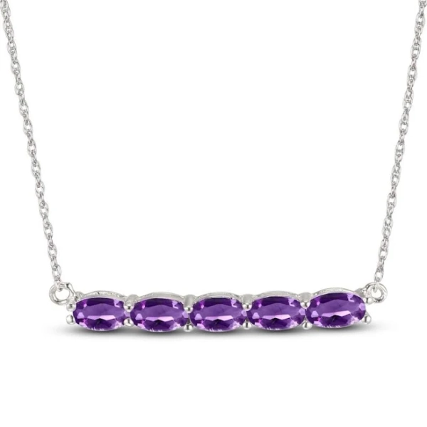 Sterling Silver Amethyst Bar Necklace, 18"