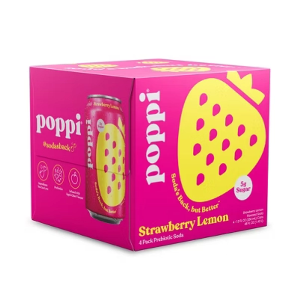 Poppi Strawberry Lemon Prebiotic Soda - 4Pk/12oz Cans