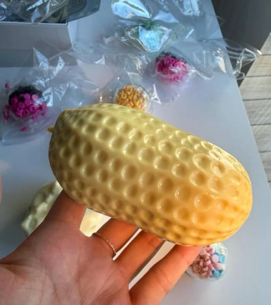 NEW! XL Peanut Squishy Ball - Crunchy ASMR Stress Ball, Cream Slime & Crispy Bead Filling, Large Sensory Fidget Toy