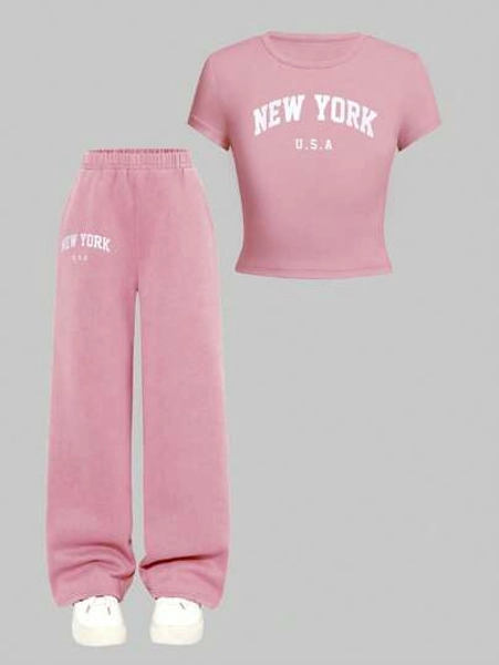 Maillard Color Girls Outfit, Fitted Top And Flowy Lightweight Pants, Elegant & Fashionable / Suitable For Petite, Back To School Clothes