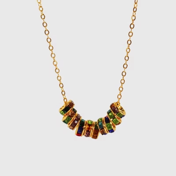Anna-Kaci Women's Rainbow Zirconia Circle Necklace - Gold