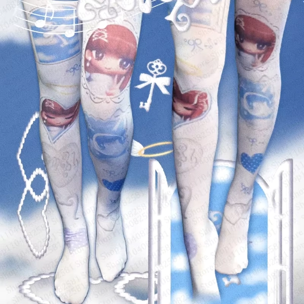 Women's Fashion Y2k Tight Women's Punk Emo Cute Cartoon Printed Pantyhose Harajuku Gothic Lolita Fetish Middle Socks Emo punk - AliExpress 200574005