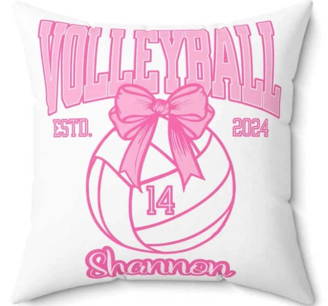 Custom Volleyball sport Gift Volleyball player Coquette esthetic Pink Bow Square Pillow Personalized Birthday Gift for Volleyball Coach Mom