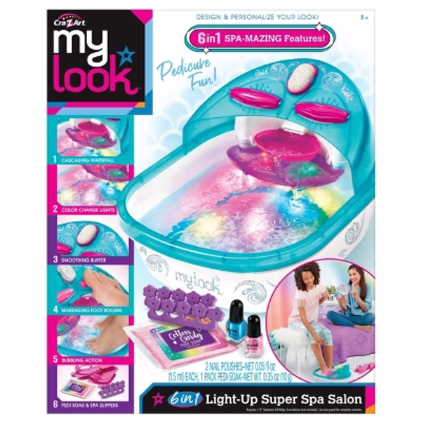 MY LOOK 6-in-1 Light-Up Super Spa Salon Activity Kit: Creative Thinking Craft Set for Kids with Stickers & Nail Polish