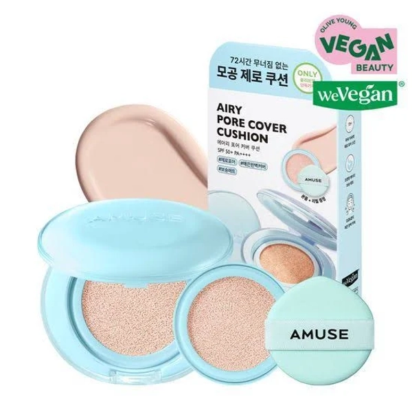 [Ive Wonyoung Pick] Amuse Airy Pore Cover Cushion [Main product + refill] 0.5 pair