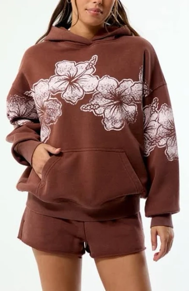 Pacsun Women's Hibiscus Print Cotton Blend Hoodie