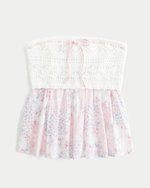 Easy Crochet-Style Fabric Mix Strapless Top