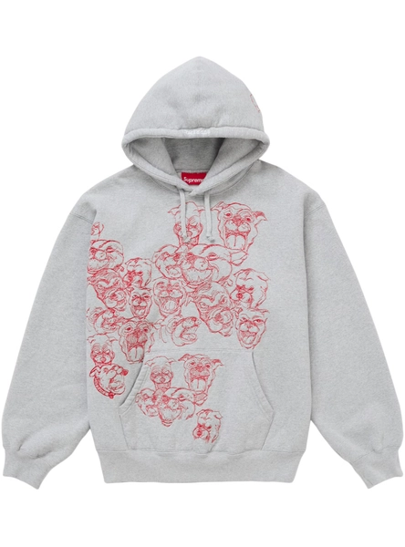 Supreme Pitbulls Embroidered Hooded Sweatshirt Heather Grey