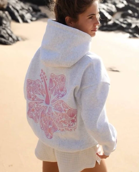 Pink Palm Puff Hawaii Hibiscus Hoodie