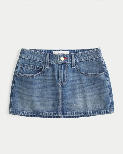 Low-Rise Red Stitch Denim Mini Skort