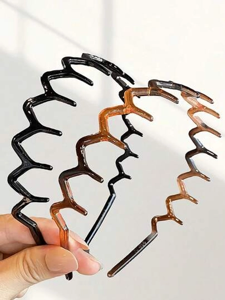 Set Of 2 Women Zig Zag Black Plastic Sharks Tooth Hair Comb Headband Fashion Women Leopard Hairbands Hair Accessories For Daily,Hairband,Hair Hoop Headbands