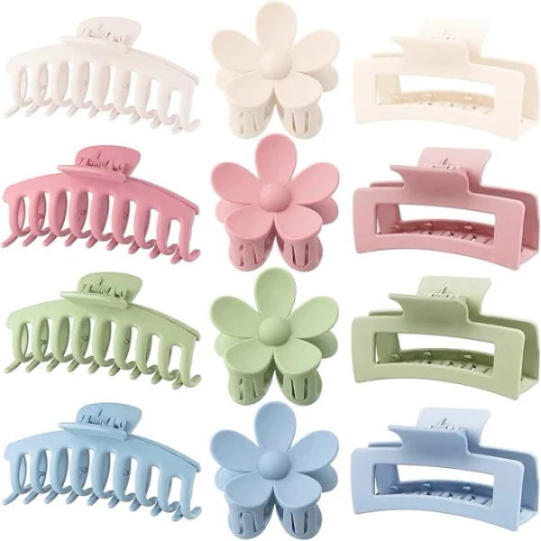 12-Pack Large Square Flower Hair Claw Clips