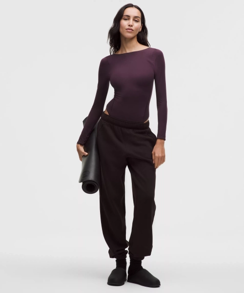 Wundermost Ultra-Soft Nulu Boatneck Scoop-Back Long-Sleeve Bodysuit - Black Plum - M