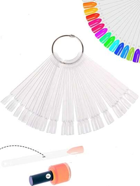 50 Pcs Square Nail Swatch Sticks With Metal Split Ring ,Nail Color Swatch Sticks With Ring - Clear Fan-Shaped Color Display Nail Salon Supplies (Square) For Nail Art Polish Practice