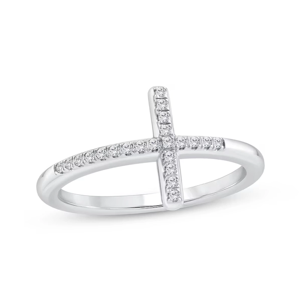 Diamond Sideways Cross Ring 1/10 ct tw Sterling Silver