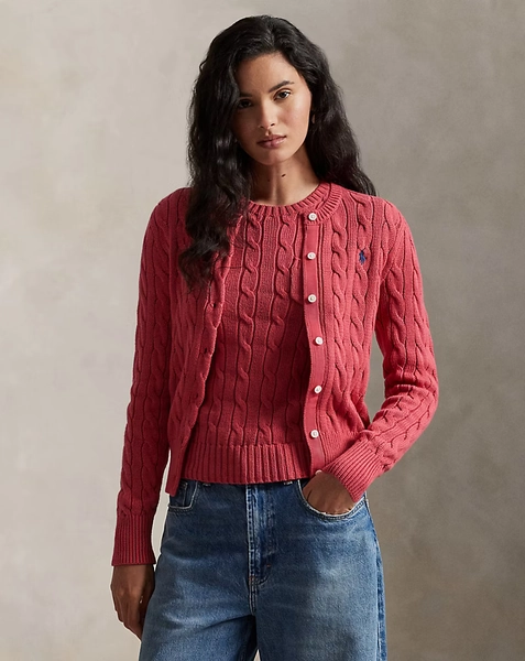 Cable-Knit Cotton Crewneck Cardigan