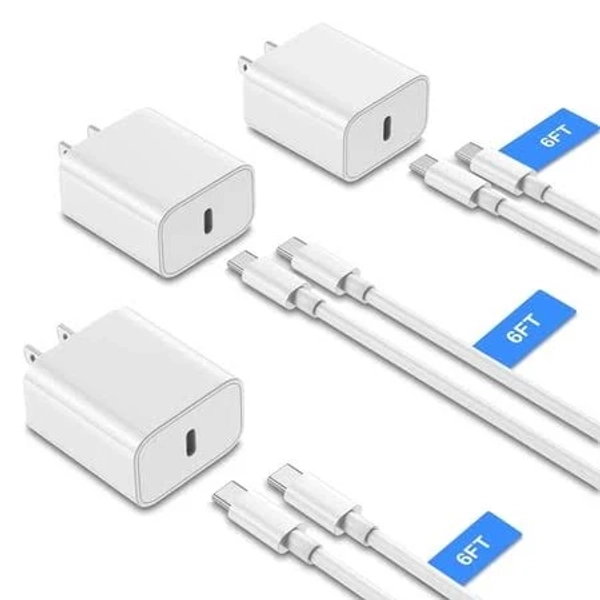 Iphone 17 16 15 Charger USB C Charger, [MFi Certified] 2 Pack 20W PD White Fast Charger Block with 6FT USB C Cable Compatible with iPhone 17/16/15,