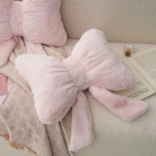 Coquette Gift Christmas Bow Nursery Decor | Rabbit Fur Pink Bow Throw Pillows