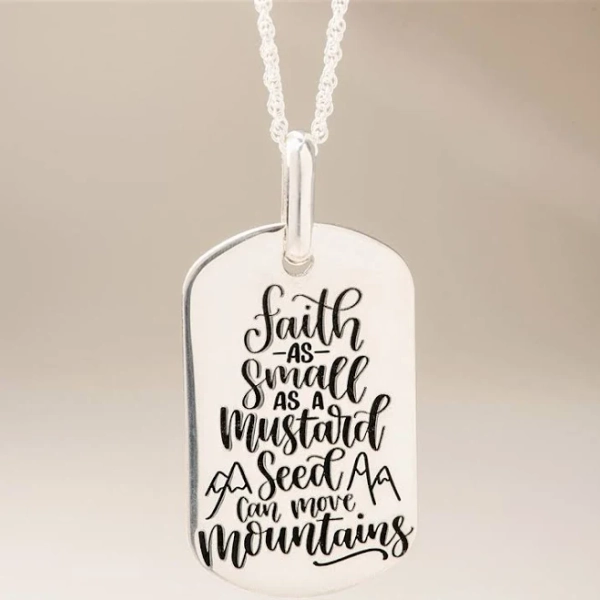 Sterling Silver Matthew 17:20 Dog Tag Pendant Necklace