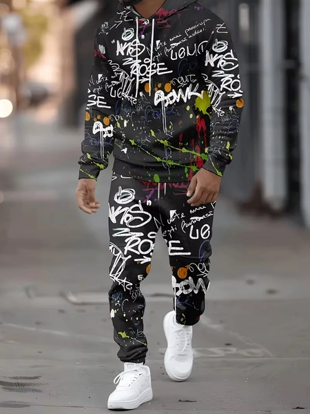 The new men's hoodie set for Spring and Autumn 2025 features a casual fashionable and comfortable 3D graffiti pattern print - AliExpress 200000343