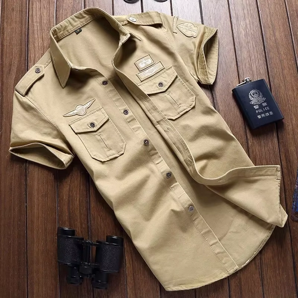 2023 New Mens Military Shirt Men Short Sleeve Cargo Shirts 100% Cotton Casual Solid Shirt Male Pocket Work Shirt - AliExpress 200000343