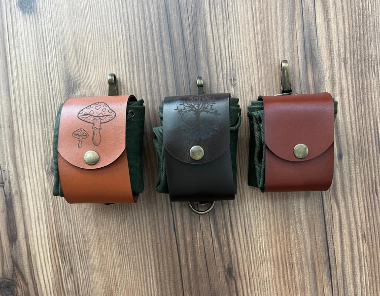 Multi Options Foraging Bag, Bushcraft Mushroom bag,Hiking gift,Leather Belt Bag, Gathering,Camping,Hiking Bag,Collapsable Basket, Tool Pouch