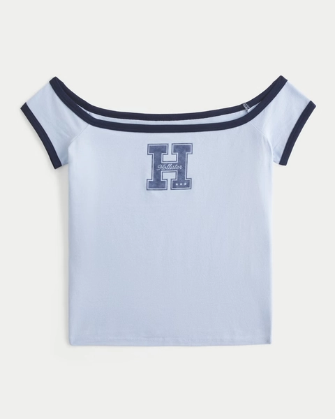 Off-the-Shoulder Logo Graphic Tee