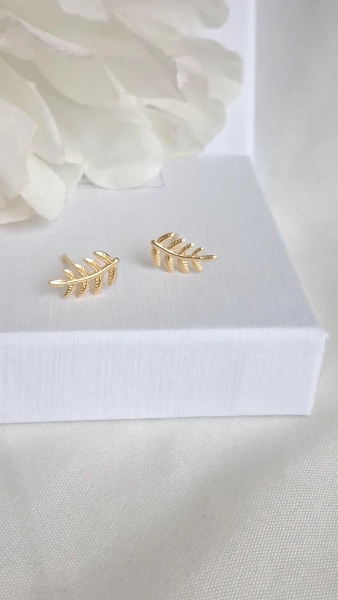 Gold Leaf Stud Earrings. Olive Tree Branch Earrings.