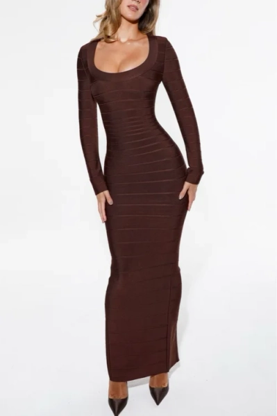 The OG Chocolat Long Sleeve Bandage Maxi Dress