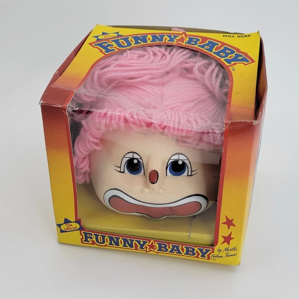1984 Funny Baby Martha Nelson Thomas Doll Head RARE PINK pigtail CIB