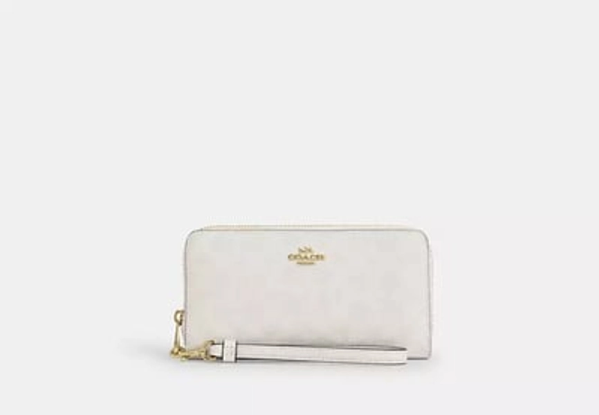 Coach Outlet Long Zip Around Wallet In Signature Canvas - White