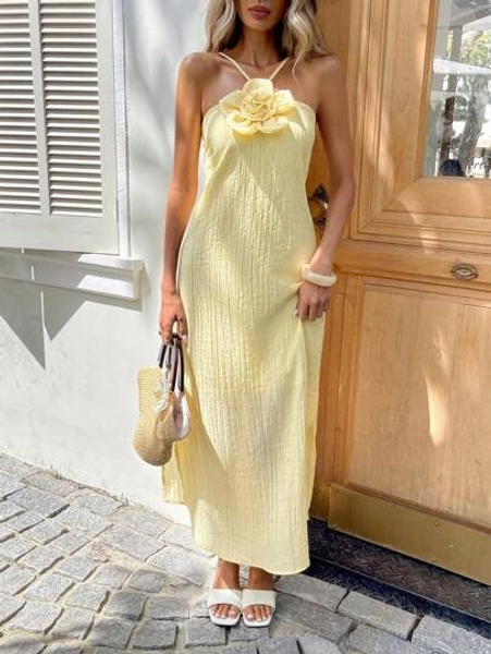 SHEIN LUNE Casual Women's 3D Floral Halter Maxi Slit Dress Butter Yellow Dress Summer Dresses For Women Summer Outfits For Women Vacation Outfits Woman Beach Outfits For Woman Beach Graduation Dresses For Women Women Summer Clothes Vacation Vacation Outfits Women Vacation Dress Beach Dresses For Women Summer Clothes Women Beach Vacation Outfits Flowy Dress Hawaii Outfits Women Old Money Style Women Bohemian Clothes Butter Yellow Going Out Outfits
