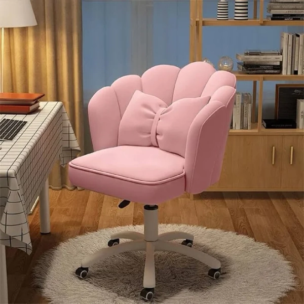 Cute Petal Velvet Desk Chair with Bow Cushion