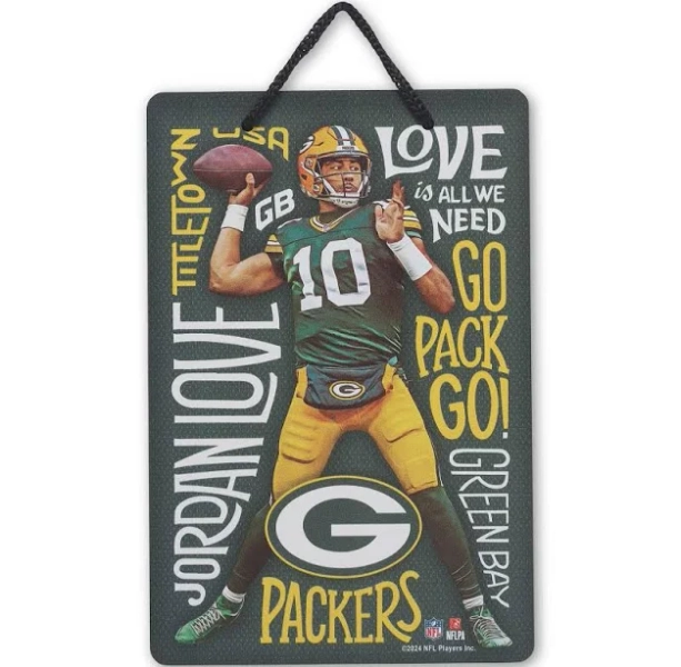 Green Bay Packers Jordan Love Winning Words Hanging Metal Sign