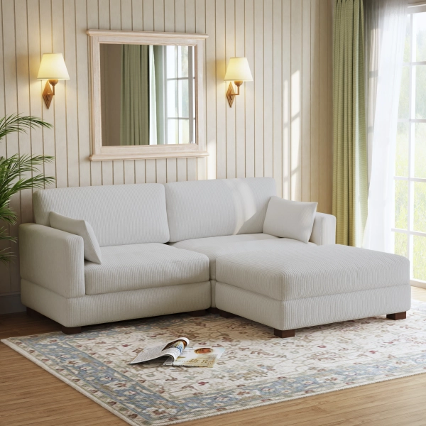 Ebern Designs Maelina 3 - Piece Upholstered Corduroy Modular Sectional Sofa with Pillow Back and Removable Ottoman & Reviews | Wayfair
