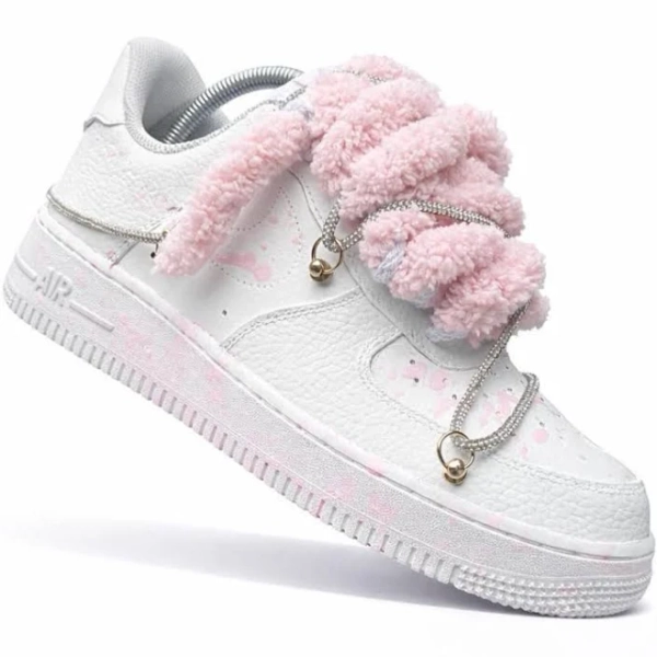 Custom Air Force 1 Pink Fluffy Sneakers | Hand Painted Cute Aesthetic Shoes | Soft Girl AF1 | Luxury Custom Streetwear Kicks