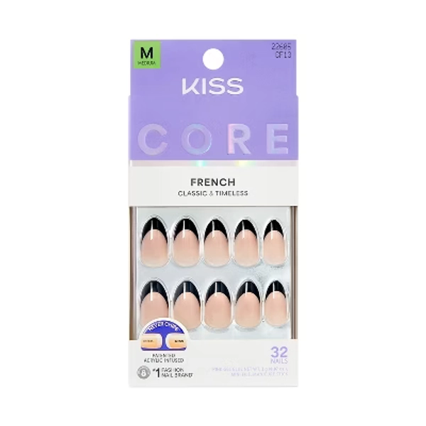 Kiss Core French Tip Press-On Fake Nails Medium Almond - Full of Fun - 35ct