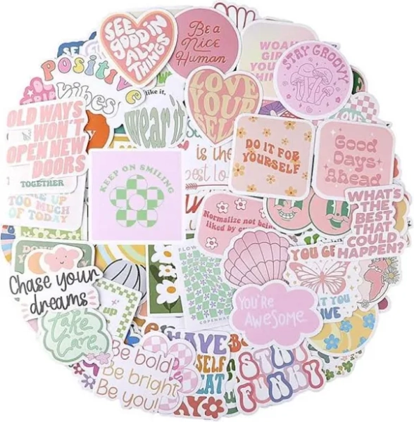 100PCS Cute Pink Preppy Stickers for DIY Laptop Water Bottle Adults
