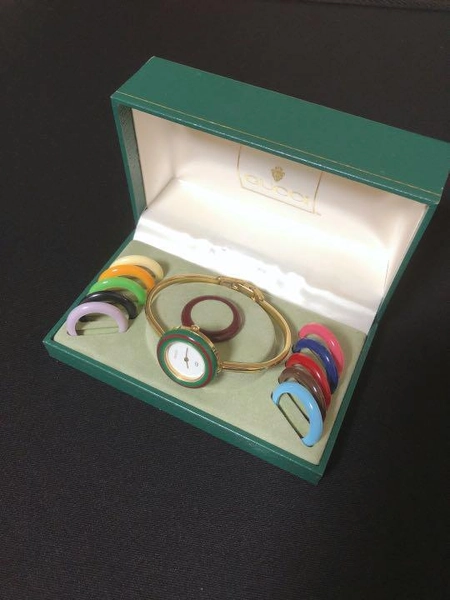 Gucci Change Bezel 1100-L Gold Plated QZ White Dial Change Bezel x12 with Box JP