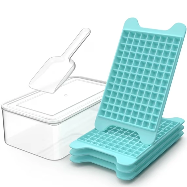Mini Ice Cube Tray with Lid and Bin: TINANA 117×4 PCS Small Ice Trays for Freezer - Easy Release Nugget Ice Tray with Lid - Blue