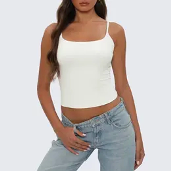 Tournesol Women Tank Top Casual Sexy Chic Versatile Sleeveless Tops Square Neckline Adjustable Straps Basic Slim Fits Double-Layered Design Effortless styling 006 White Womenswear