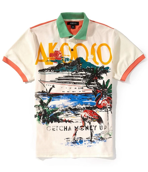AKOO Short Sleeve We Out Graphic Color Block Polo Shirt