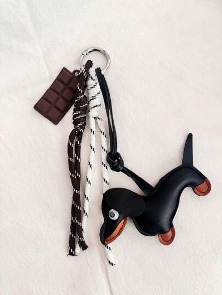 Ins Blogger Style Sausage Dog Chocolate Unique Personalized Baseball Key Chain, Bag Pendant, Couple Woven Lanyard Charm