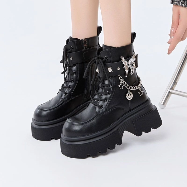 Women’s Chunky Platform Buckle Chain Ankle Boots