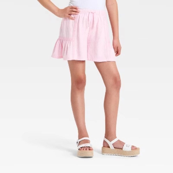 Girls' Lace Trim Pull-On Shorts - Cat & Jack™ Pink S