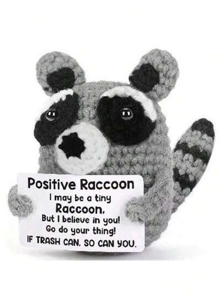 1pc Active Raccoons, Hand-Crocheted Inspirational Gifts, Plush Animals, Suitable For Men, Women, Friends, Colleagues, Family Members And Gifts To Encourage Resilience.