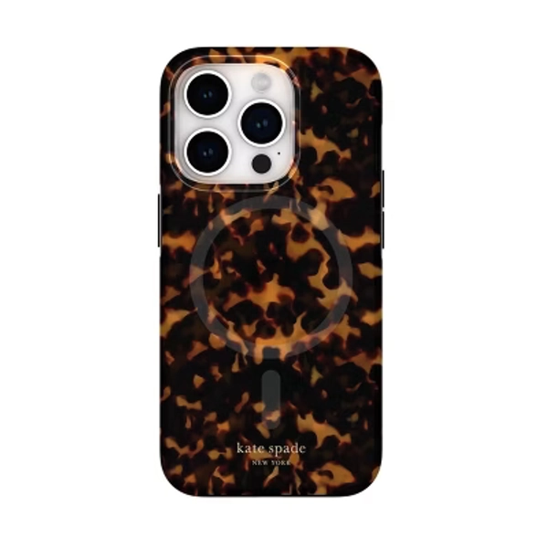 Kate Spade New York iPhone 15 Pro Protective Case with MagSafe - Transparent Tortoise: Animal Print TPU Cover